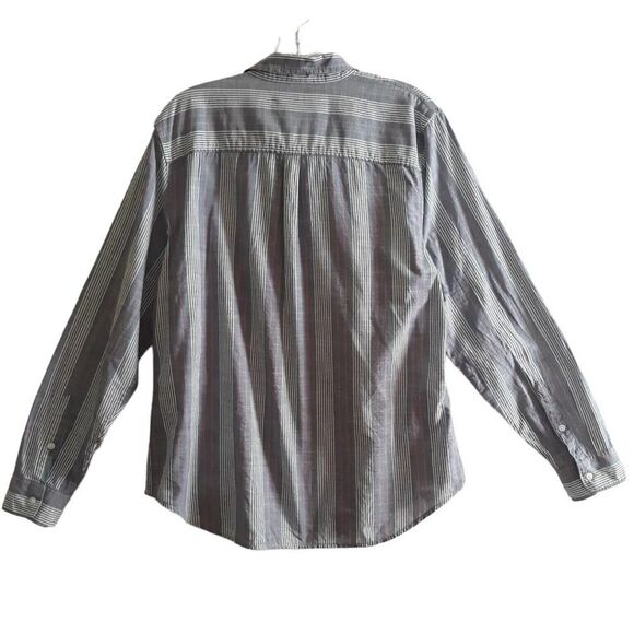 LL Bean Button Down Shirt Women Large Blue White Peach Stripes Long Sleeve - Picture 2 of 10